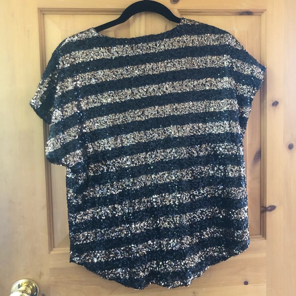 5/48 Black Gold Sequin Stripe T-Shirt - Picture 5 of 5